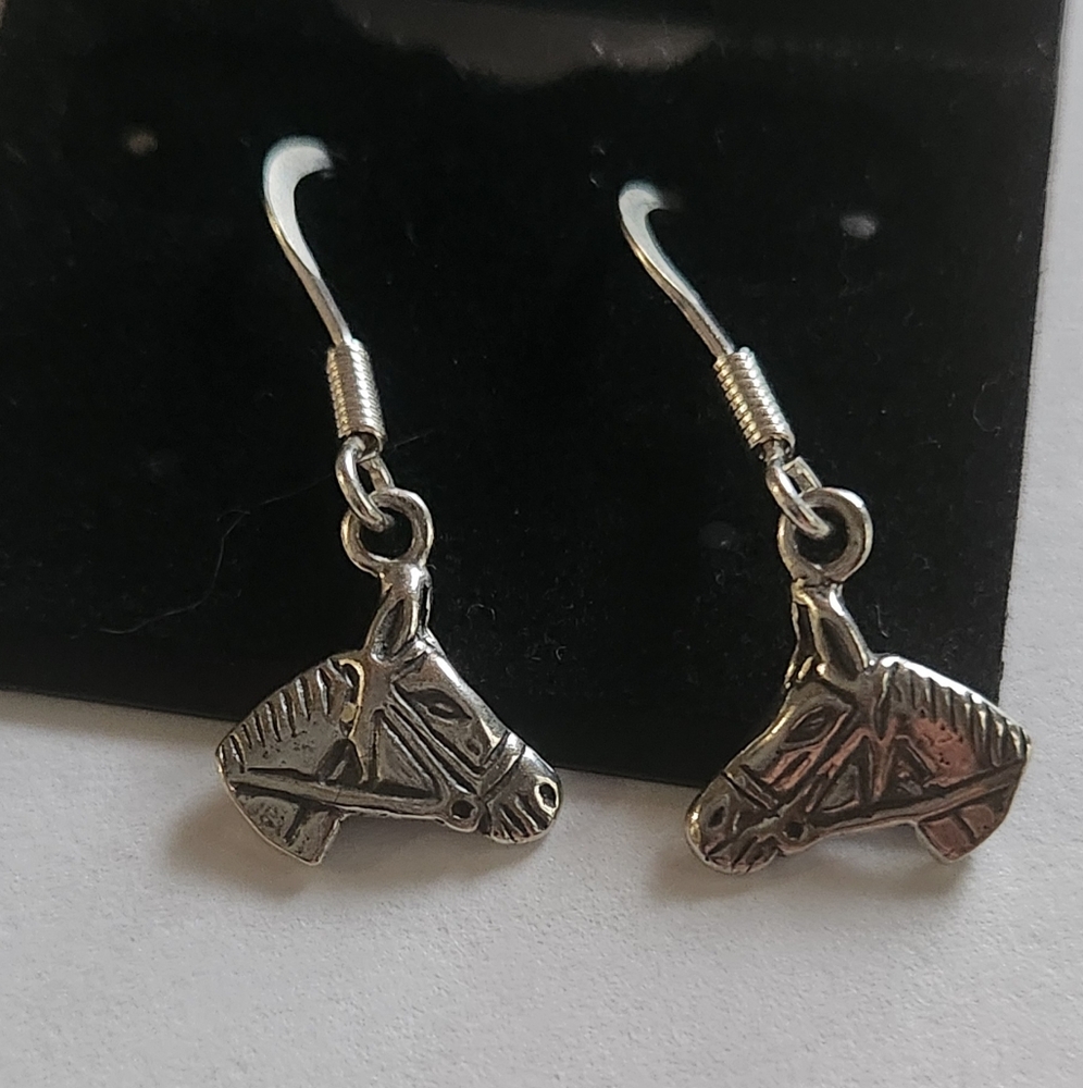 925 Vintage horse head earrings signed wts 925 small dainty dangles